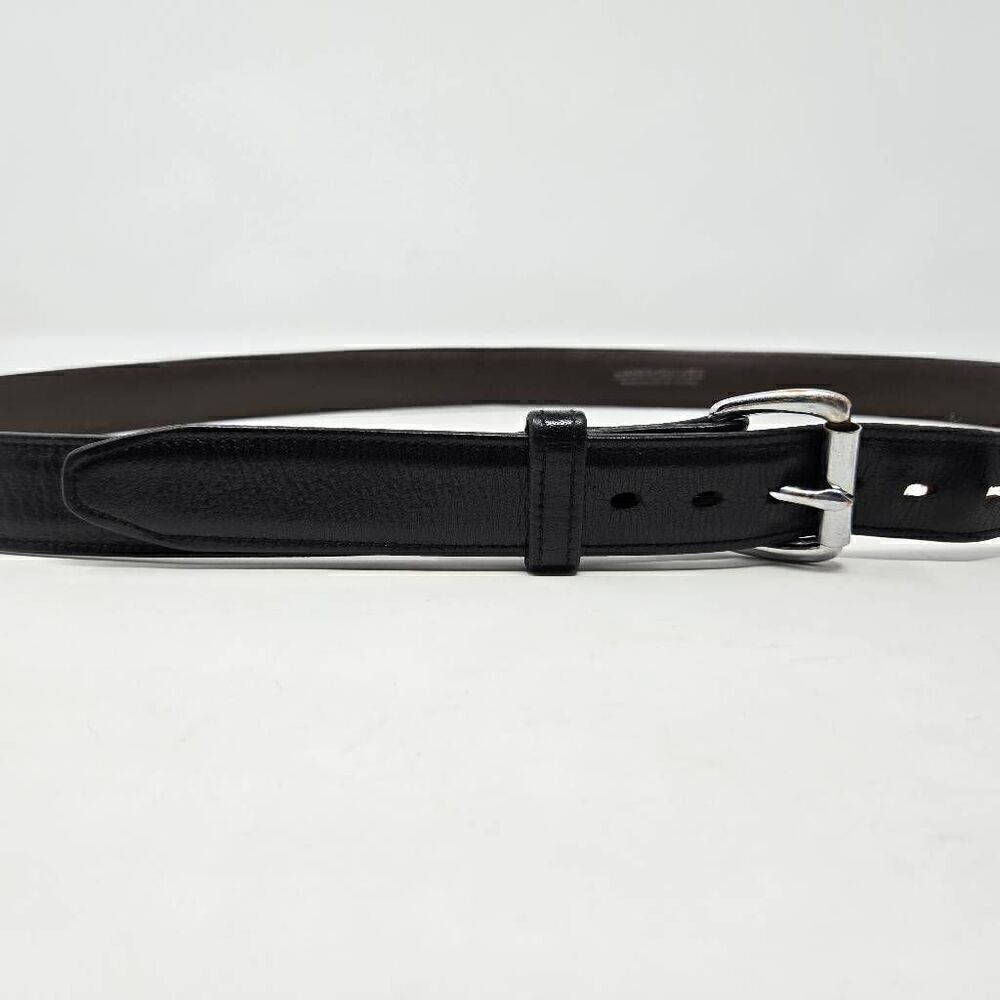 JAMES CULVER HANDMADE BLACK LEATHER SILVER BUCKLE MENS BELT SIZE 46 1.25" WIDE